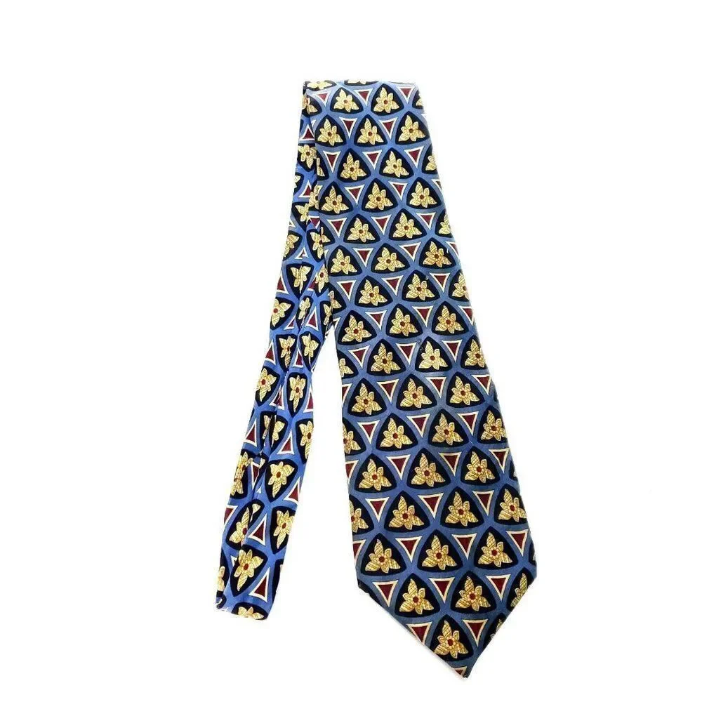 Valentino Blue & Beige Silk Tie Woven‎ Wide Geometric